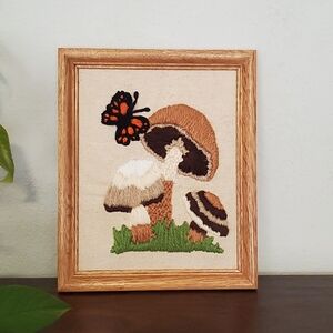 Vintage MCNeil Super Stitchery #5005 "Mushrooms " Crewel Completed And Framed
